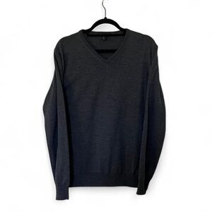 Paolo Mondo Italian Made Wool Men's Dark Grey V-Neck Sweater